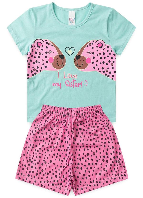 Atelie da Crianca - Pijama Feminino Verão I Love My Sister Azul