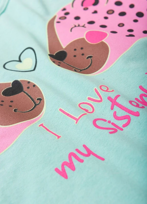 Atelie da Crianca - Pijama Feminino Verão I Love My Sister Azul 5