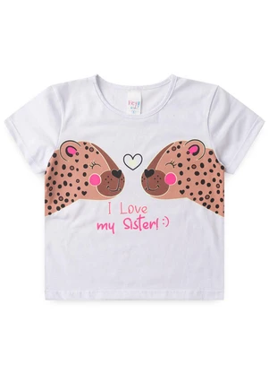 Atelie da Crianca - Pijama Feminino Verão I Love My Sister Branco - ATELIE DA CRIANCA