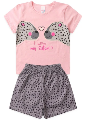 Atelie da Crianca - Pijama Feminino Verão I Love My Sister Rosa - ATELIE DA CRIANCA