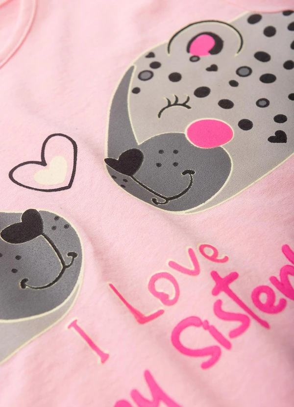 Atelie da Crianca - Pijama Feminino Verão I Love My Sister Rosa 5