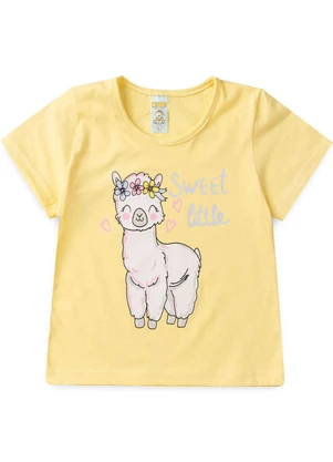 Atelie da Crianca - Pijama Feminino Verão Lhama Amarelo - ATELIE DA CRIANCA