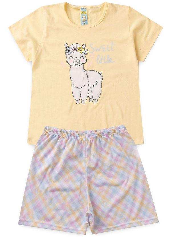 Atelie da Crianca - Pijama Feminino Verão Lhama Amarelo