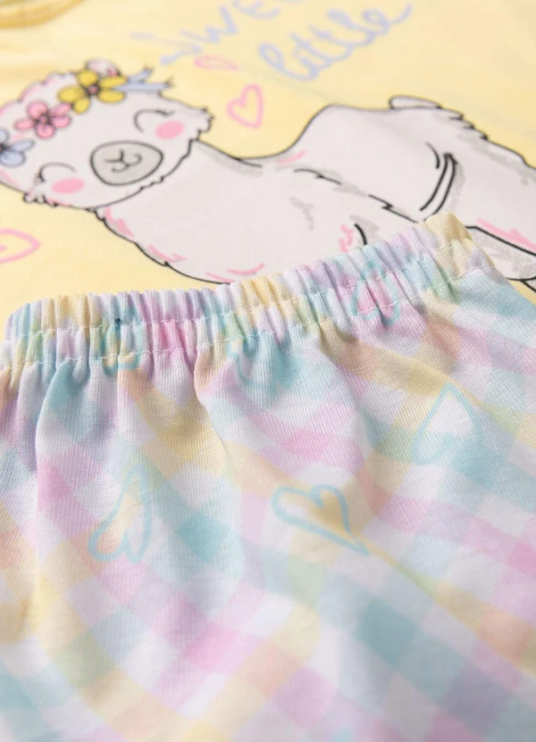 Atelie da Crianca - Pijama Feminino Verão Lhama Amarelo 4
