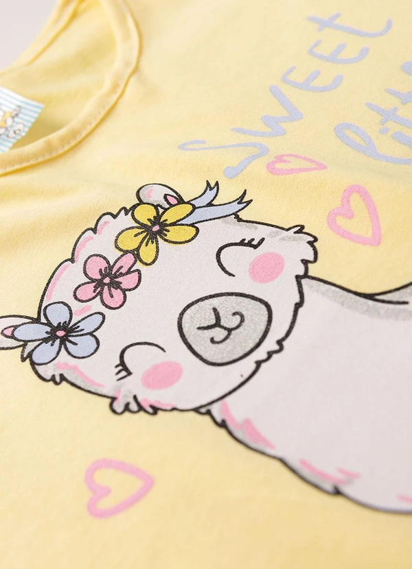 Atelie da Crianca - Pijama Feminino Verão Lhama Amarelo 5