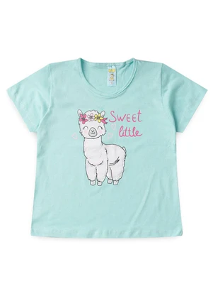 Atelie da Crianca - Pijama Feminino Verão Lhama Azul - ATELIE DA CRIANCA