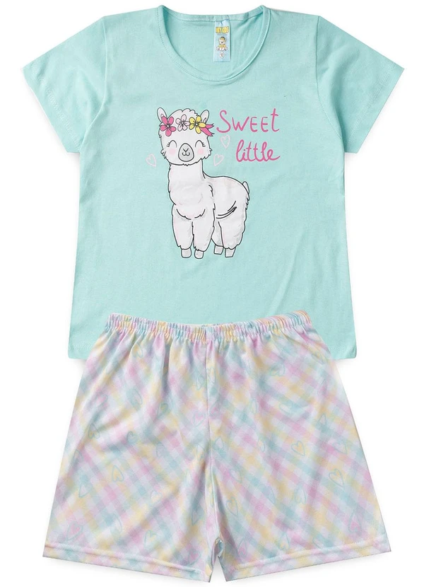 Atelie da Crianca - Pijama Feminino Verão Lhama Azul 1