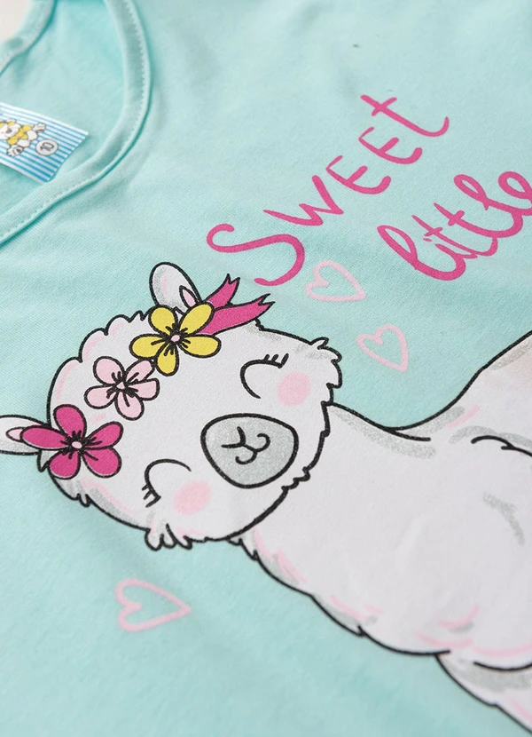 Atelie da Crianca - Pijama Feminino Verão Lhama Azul 5