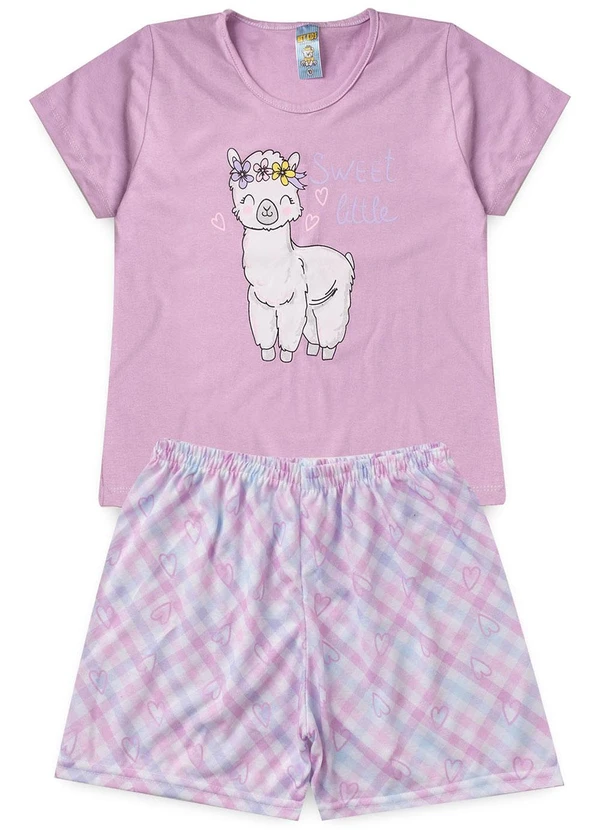 Atelie da Crianca - Pijama Feminino Verão Lhama Roxo 1