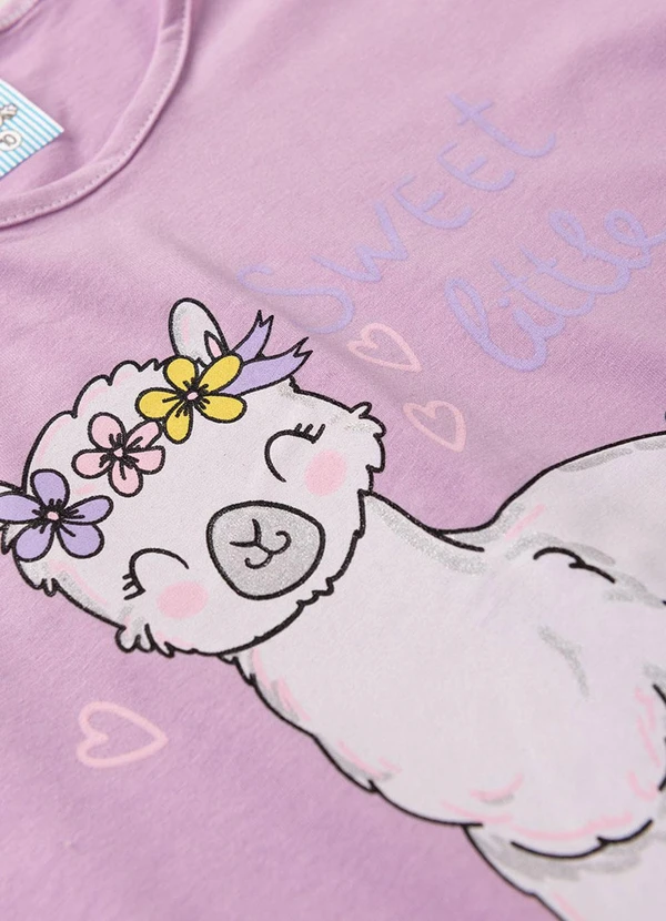 Atelie da Crianca - Pijama Feminino Verão Lhama Roxo 5