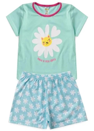 Atelie da Crianca - Pijama Feminino Verão Nice Daisy Azul - ATELIE DA CRIANCA