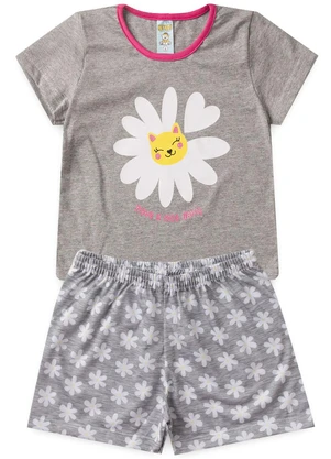 Atelie da Crianca - Pijama Feminino Verão Nice Daisy Cinza - ATELIE DA CRIANCA