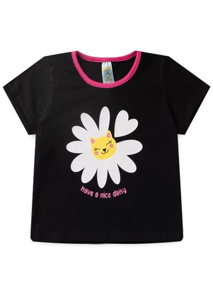 Atelie da Crianca - Pijama Feminino Verão Nice Daisy Preto - ATELIE DA CRIANCA