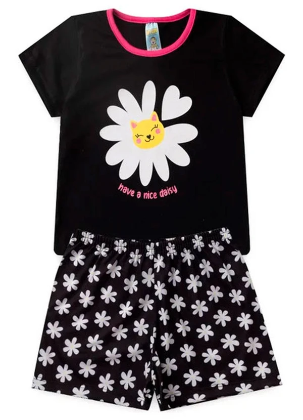 Atelie da Crianca - Pijama Feminino Verão Nice Daisy Preto