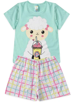 Atelie da Crianca - Pijama Feminino Verão Ovelha Azul - ATELIE DA CRIANCA