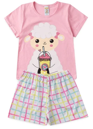 Atelie da Crianca - Pijama Feminino Verão Ovelha Rosa - ATELIE DA CRIANCA