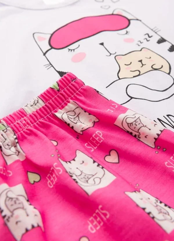 Atelie da Crianca - Pijama Feminino Verão Sleep Cat Branco 4