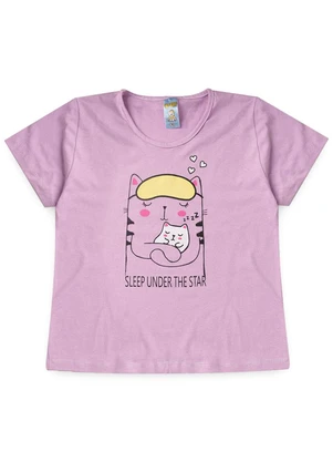 Atelie da Crianca - Pijama Feminino Verão Sleep Cat Roxo - ATELIE DA CRIANCA