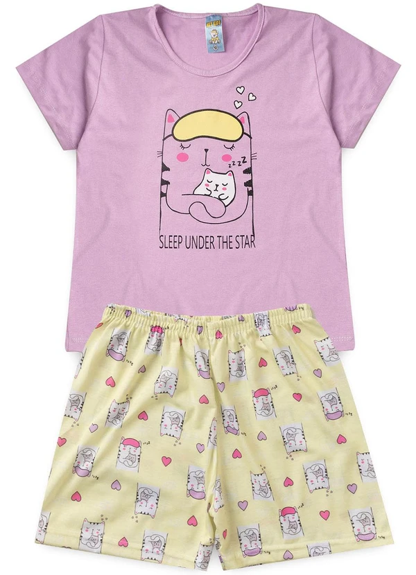 Atelie da Crianca - Pijama Feminino Verão Sleep Cat Roxo