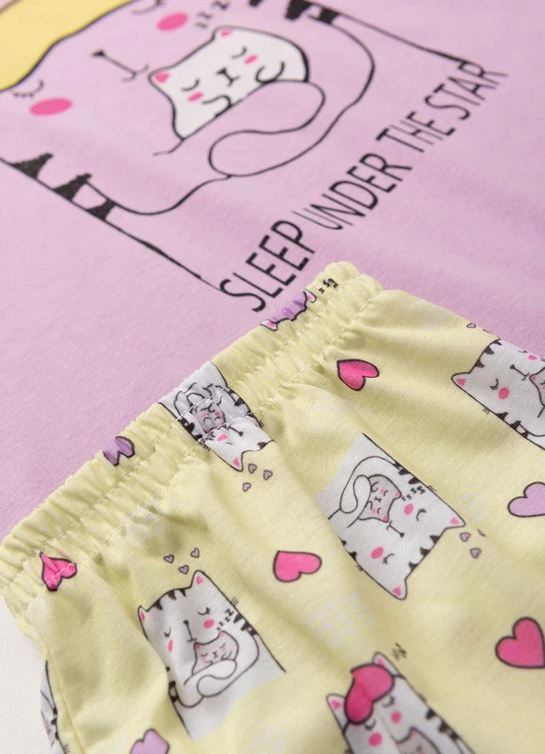 Atelie da Crianca - Pijama Feminino Verão Sleep Cat Roxo 4