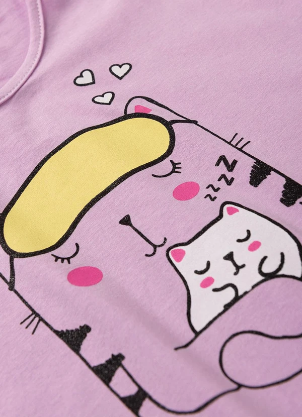Atelie da Crianca - Pijama Feminino Verão Sleep Cat Roxo 5