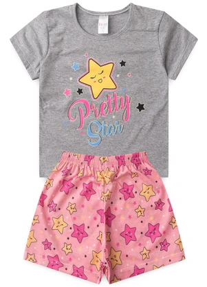 Atelie da Crianca - Pijama Feminino Verão Star Cinza - ATELIE DA CRIANCA
