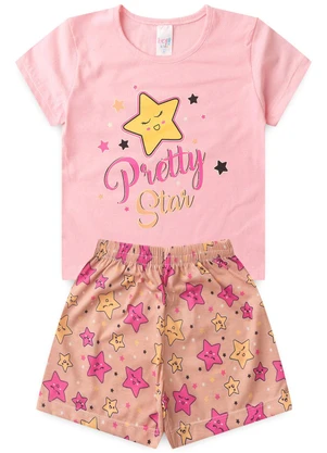 Atelie da Crianca - Pijama Feminino Verão Star Rosa - ATELIE DA CRIANCA
