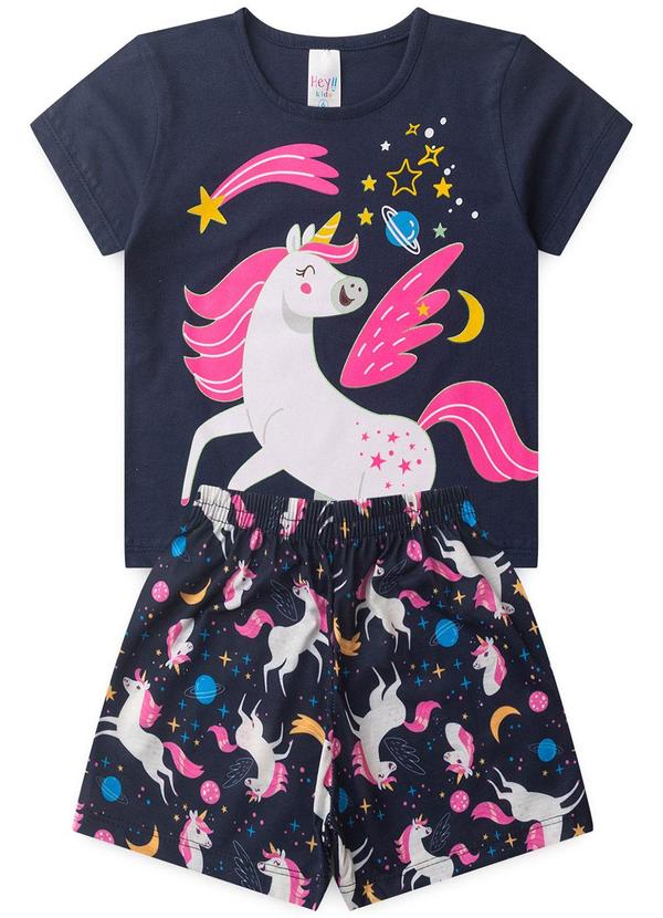 Atelie da Crianca - Pijama Feminino Verão Unicornio Azul