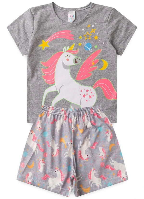 Atelie da Crianca - Pijama Feminino Verão Unicornio Cinza 1