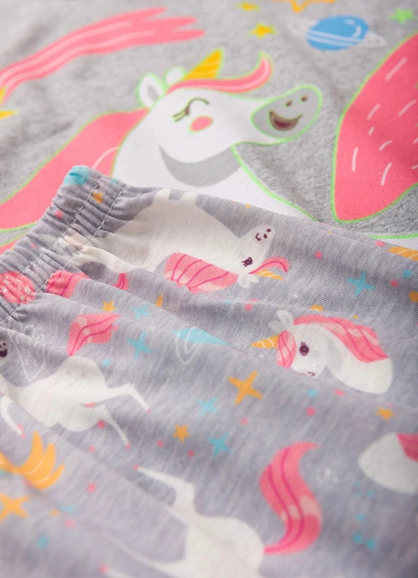 Atelie da Crianca - Pijama Feminino Verão Unicornio Cinza 4