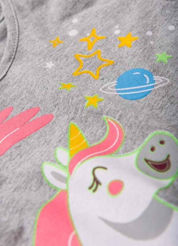 Atelie da Crianca - Pijama Feminino Verão Unicornio Cinza 5