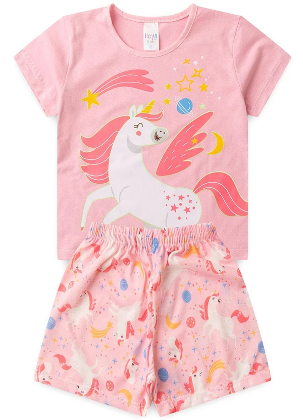 Atelie da Crianca - Pijama Feminino Verão Unicornio Rosa