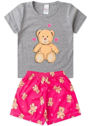 Atelie da Crianca - Pijama Feminino Verão Ursinho Cinza - ATELIE DA CRIANCA