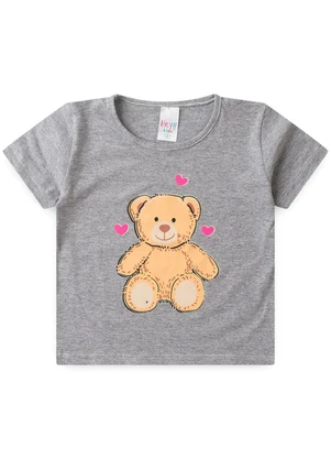 Atelie da Crianca - Pijama Feminino Verão Ursinho Cinza - ATELIE DA CRIANCA