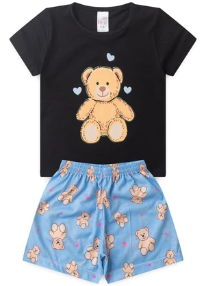 Atelie da Crianca - Pijama Feminino Verão Ursinho Preto - ATELIE DA CRIANCA
