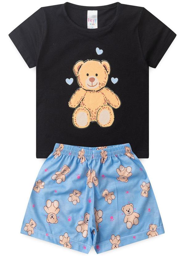 Atelie da Crianca - Pijama Feminino Verão Ursinho Preto