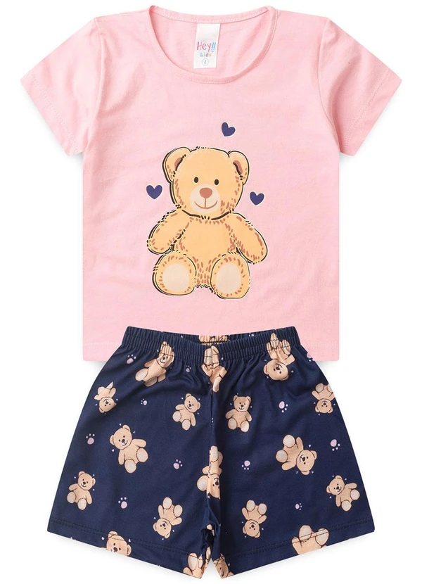 Atelie da Crianca - Pijama Feminino Verão Ursinho Rosa 4