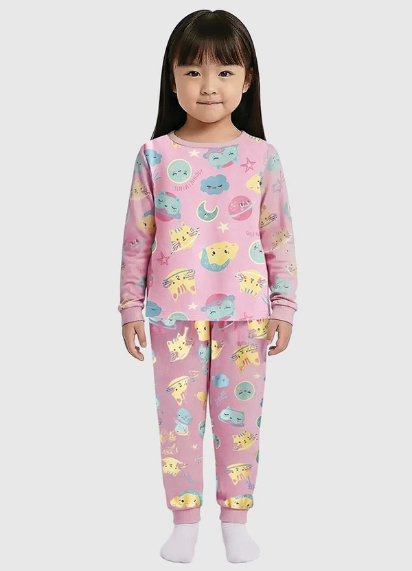 Malwee Kids - Pijama Galáxia que Brilha no Escuro Rosa