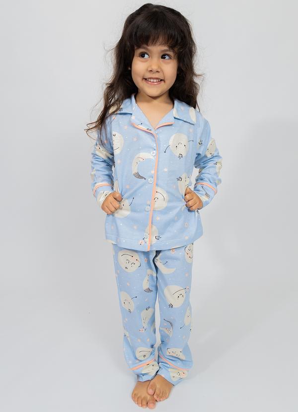 Piante Pijamas - Pijama Infantil Americano Longo Algodão Lua Azul
