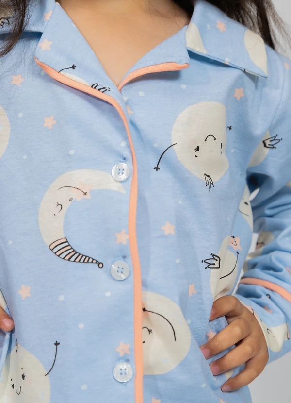 Piante Pijamas - Pijama Infantil Americano Longo Algodão Lua Azul 7
