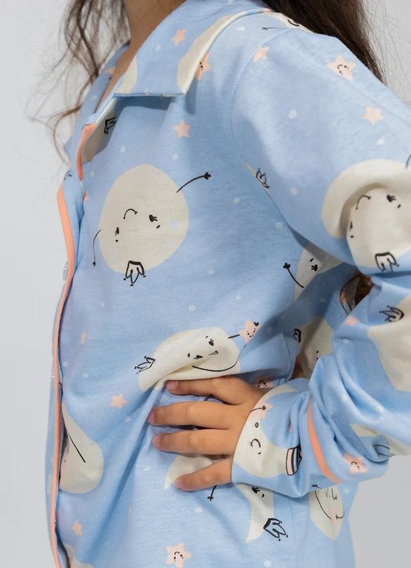 Piante Pijamas - Pijama Infantil Americano Longo Algodão Lua Azul 9