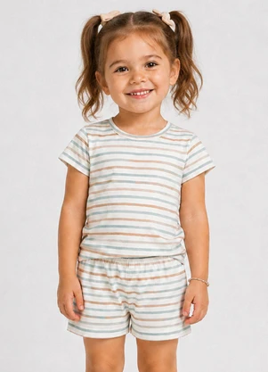 Select - Pijama Infantil Blusa com Shorts Bege - SELECT