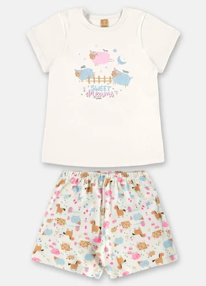 Up Baby - Pijama Infantil Blusa Short Branco - UP BABY