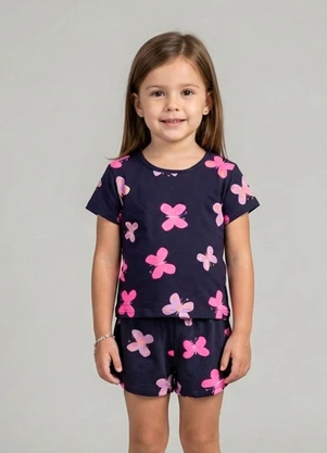 Select - Pijama Infantil Feminino Blusa e Short Azul - SELECT