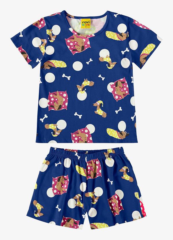 Rovi Kids - Pijama Infantil Feminino em Meia Malha Azul