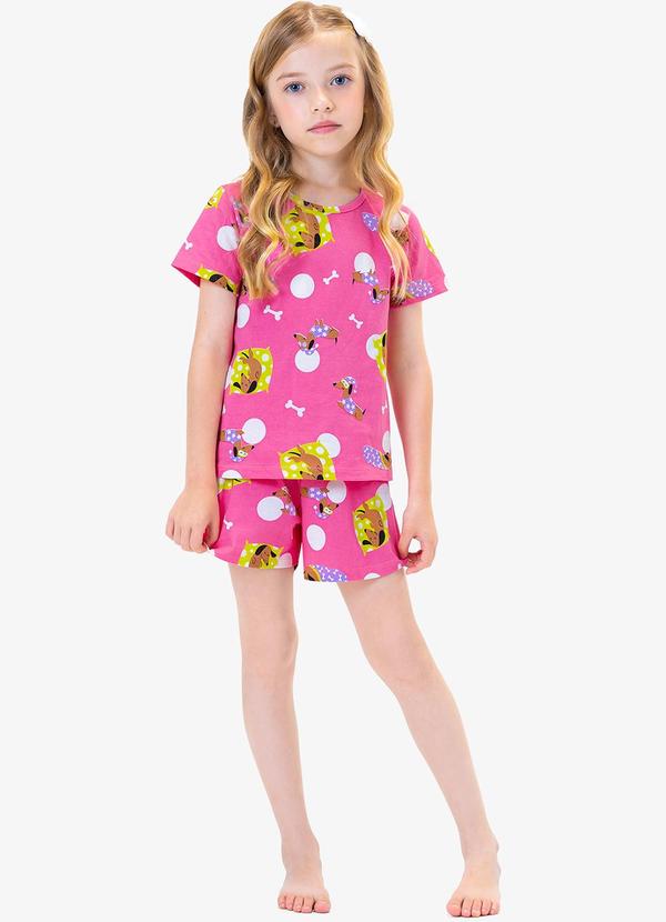 Rovi Kids - Pijama Infantil Feminino em Meia Malha Rosa