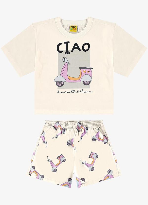 Rovi Kids - Pijama Infantil Feminino Meia Malha Bege