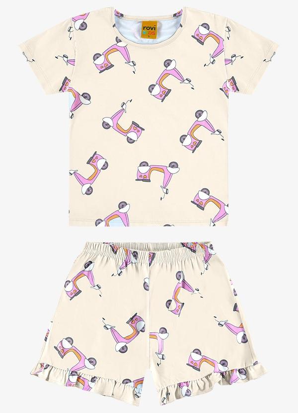 Rovi Kids - Pijama Infantil Feminino Meia Malha Bege
