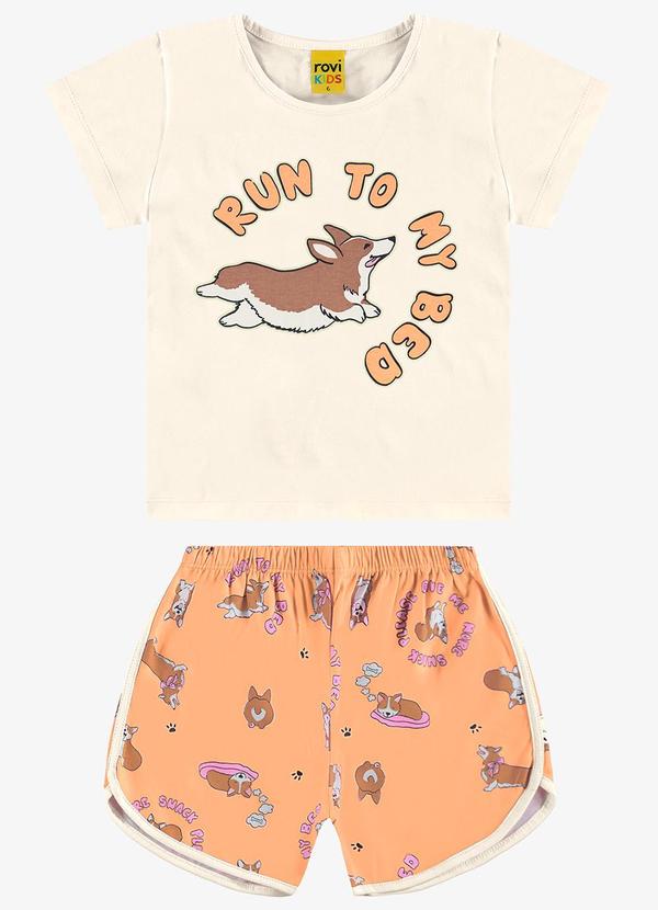 Rovi Kids - Pijama Infantil Feminino Meia Malha Laranja
