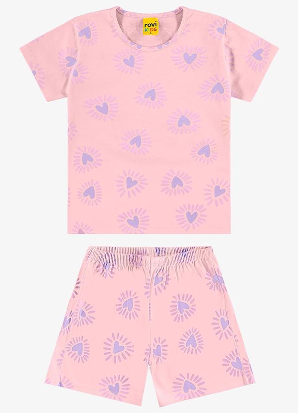 Rovi Kids - Pijama Infantil Feminino Meia Malha Rosa